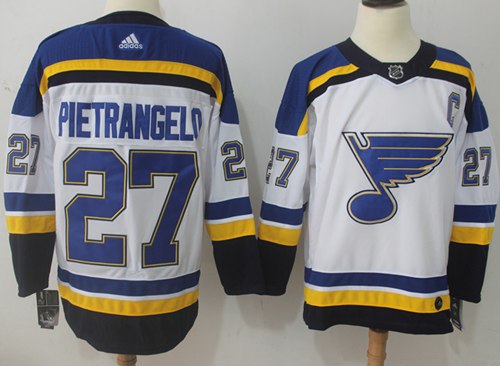 Adidas Blues #27 Alex Pietrangelo White Road Authentic Stitched NHL Jersey - Click Image to Close